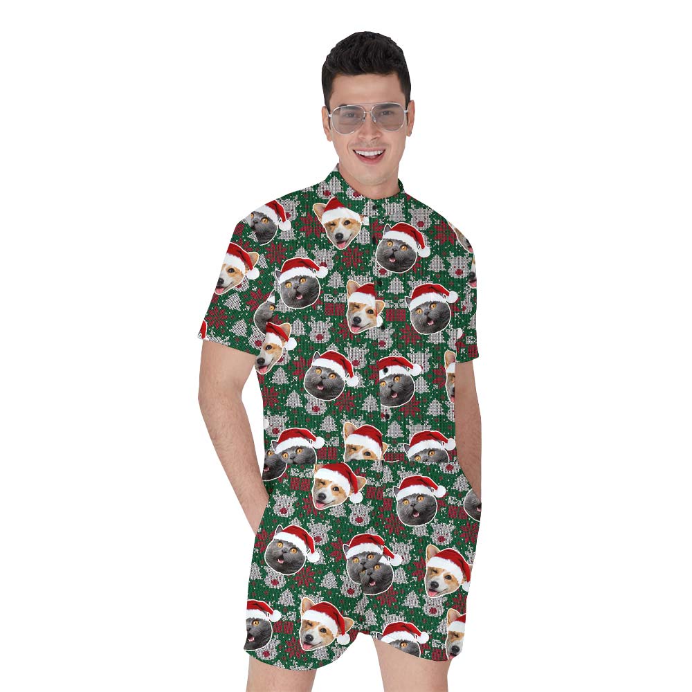 Xmas Custom Multiple Pet Faces Men's Romper - variant image 1