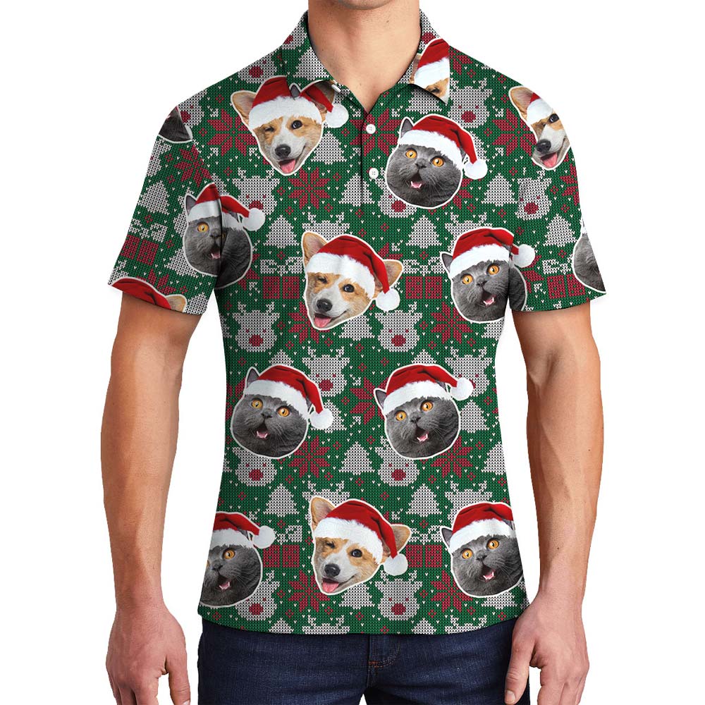 Cute Custom Dog And Cat Face In Men's Polo - variant image 1