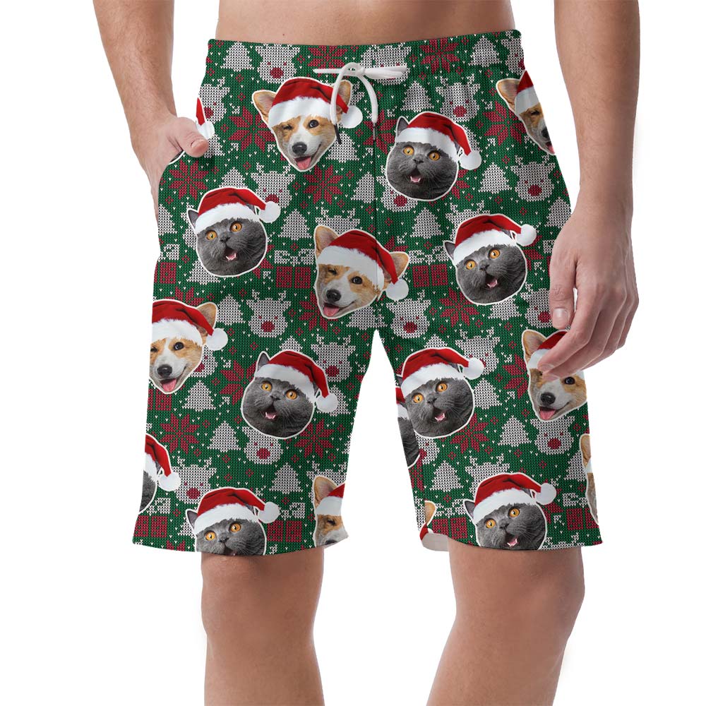 Funny Xmas Custom Pet's Face Aloha Men's Shorts - variant image 1