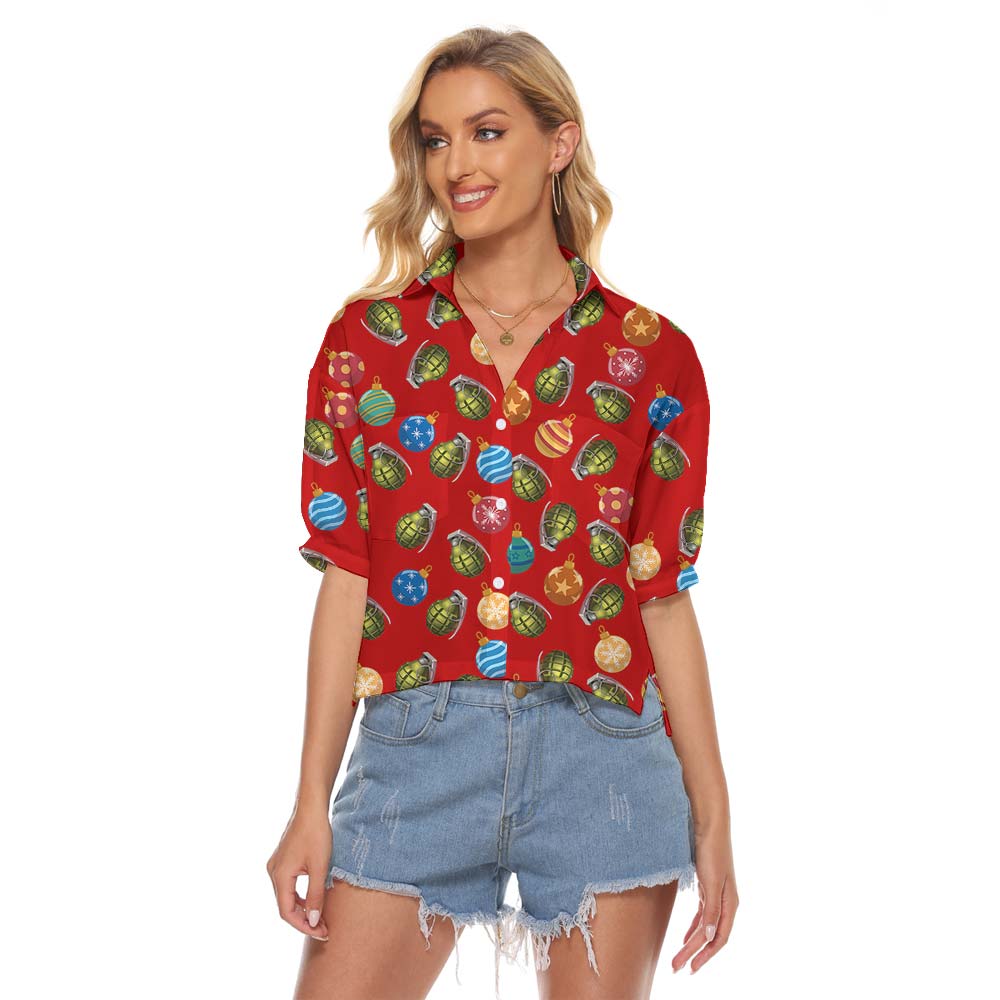 Christmas Baubles Red Women's Cropped Shirt - variant image 1