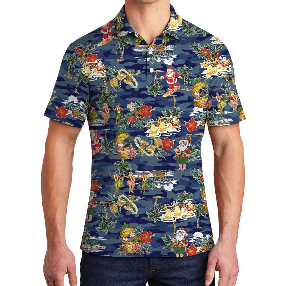 Xmas Santa In Vacation Tropical Men's Polo - variant image 1
