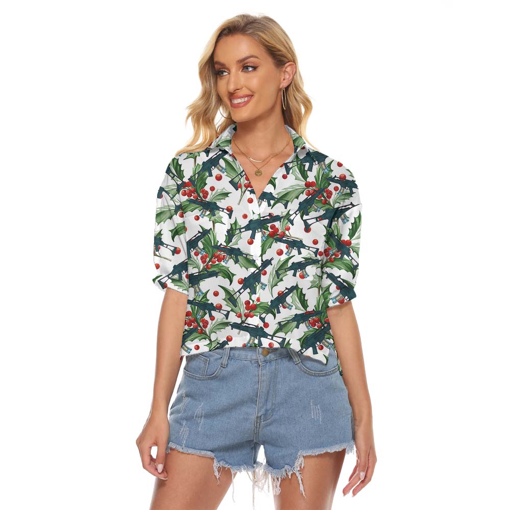 Gun Military Xmas Aloha Women's Cropped Shirt - variant image 1