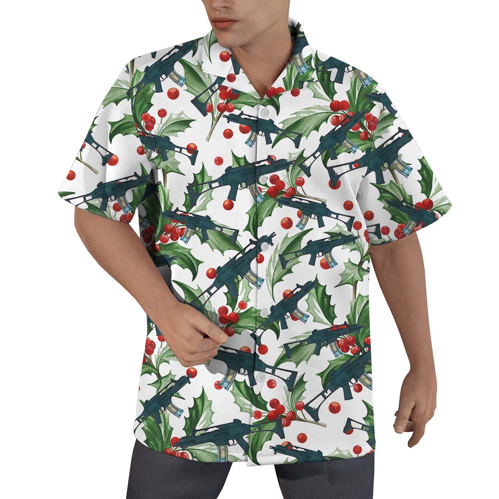 Gun Military Hawaiian Shirt Men With Xmas Symbol - variant image 1
