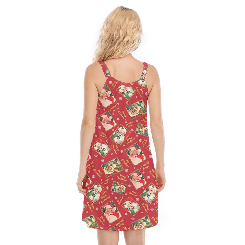 Women's Cami Dress With Santa Pattern