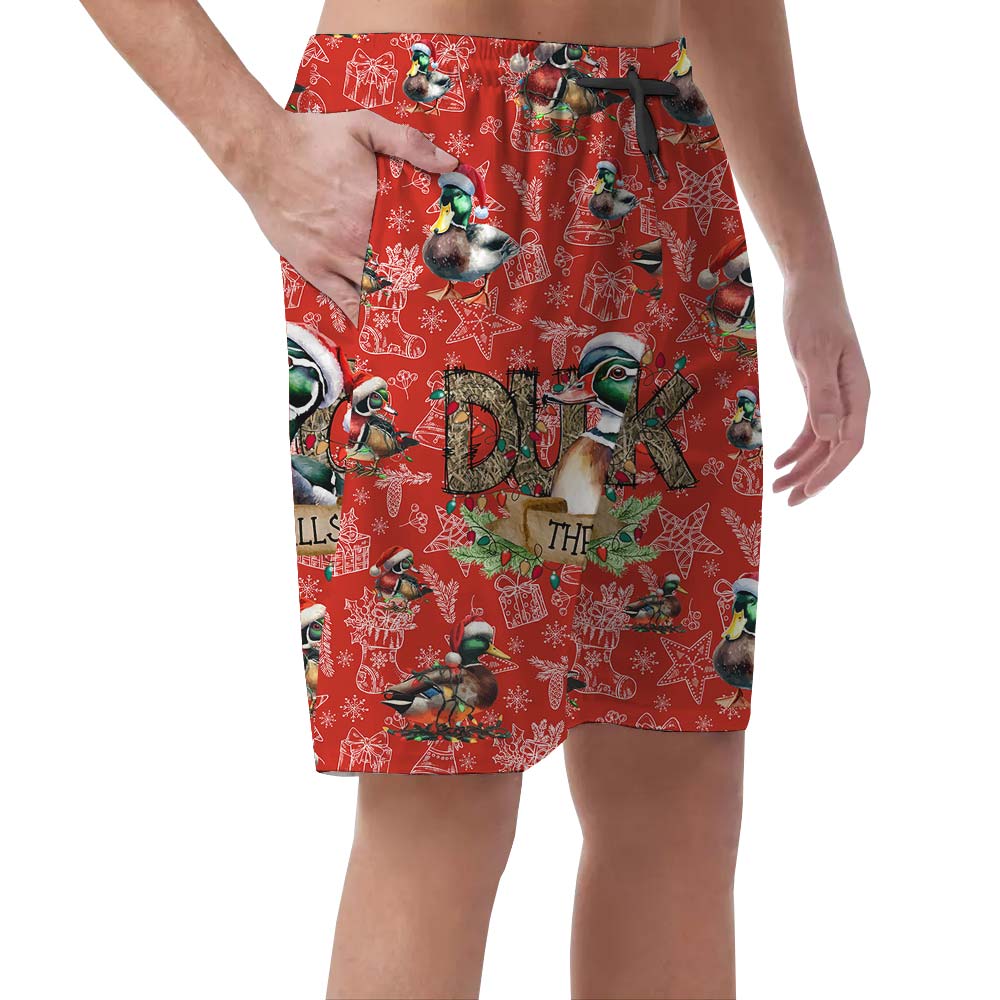 Hawaiian Men's Shorts With Christmas Duck Pattern