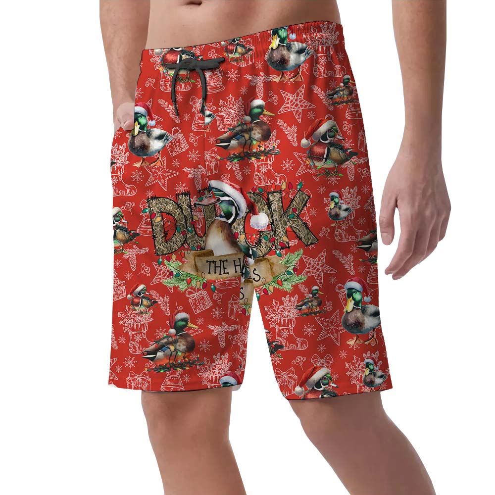 Hawaiian Men's Shorts With Christmas Duck Pattern