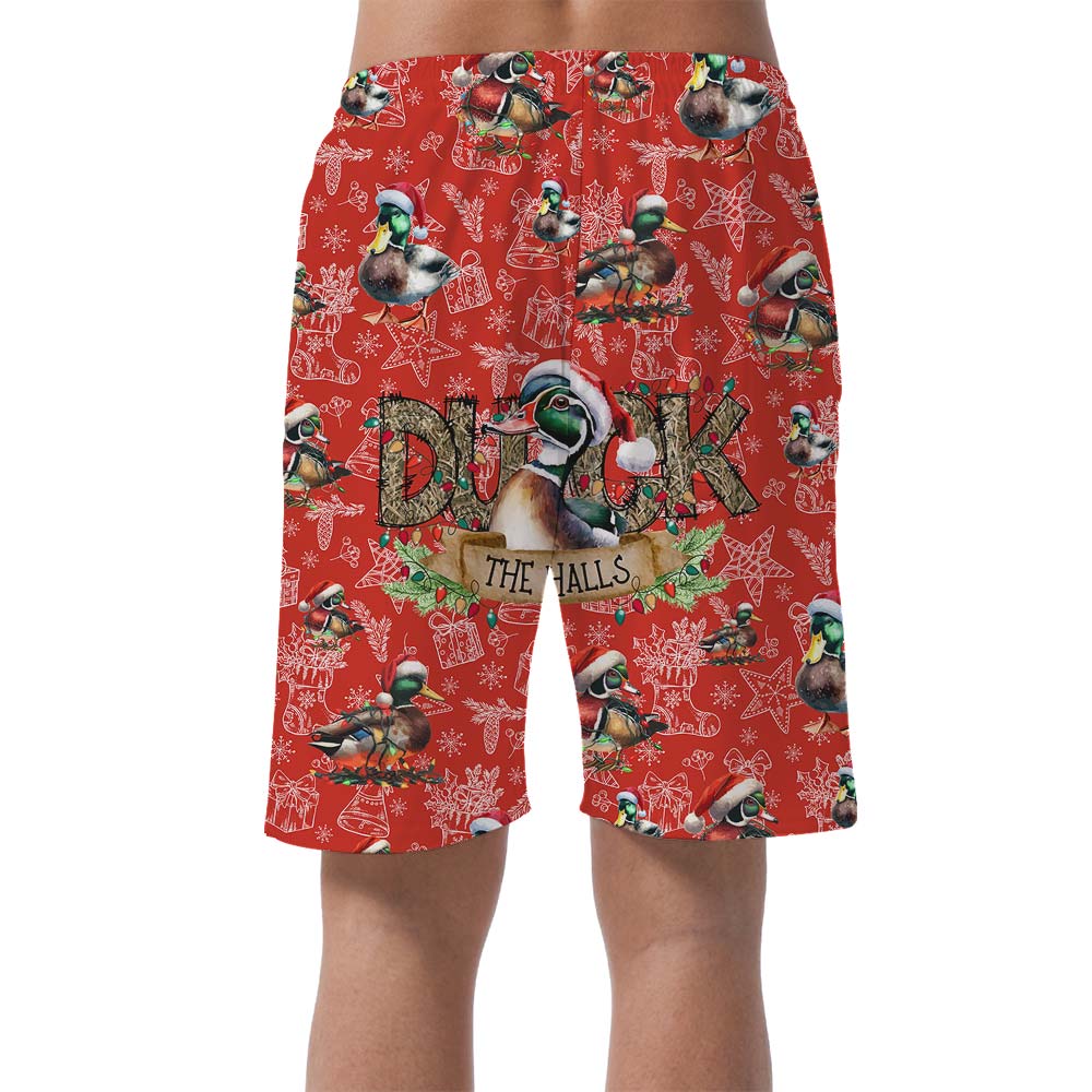 Hawaiian Men's Shorts With Christmas Duck Pattern