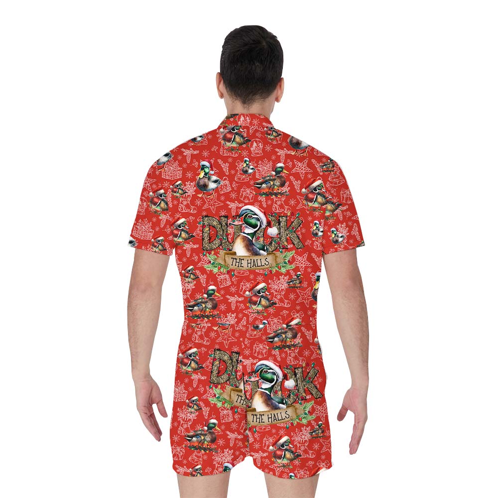Xmas Duck Celebrating Aloha Men's Romper