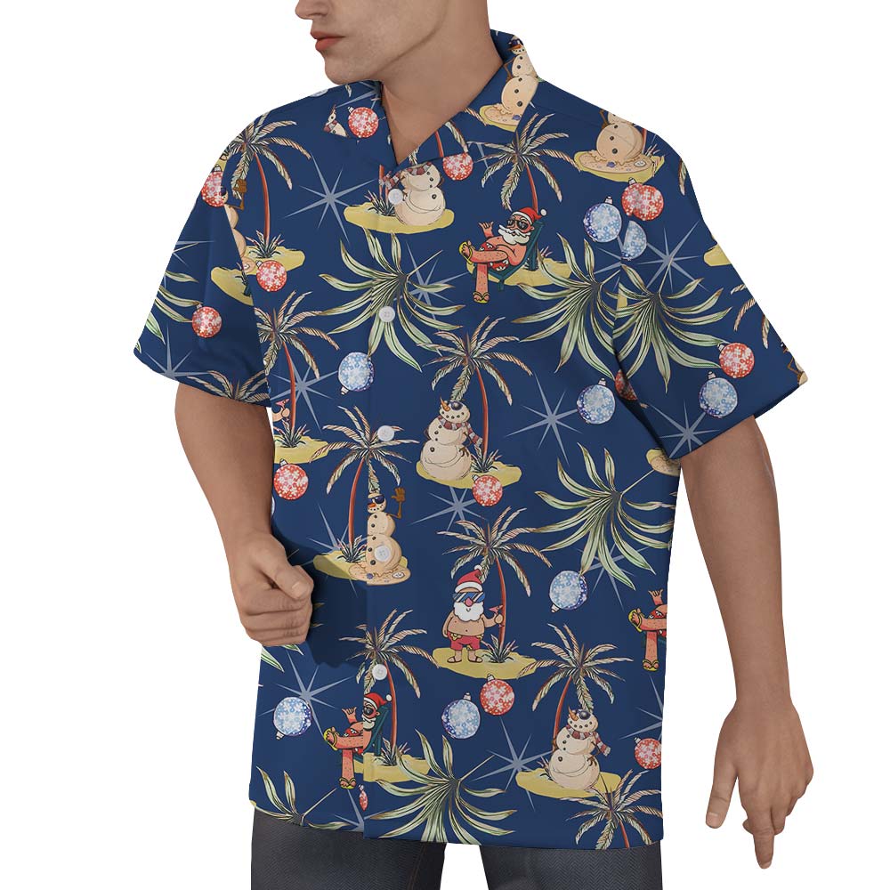 Santa Holiday With Snowman Hawaiian Shirt Men