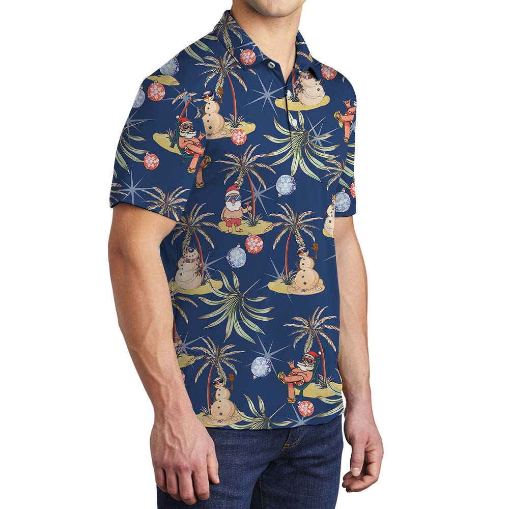 Navy Men's Polo With Santa And Snowman
