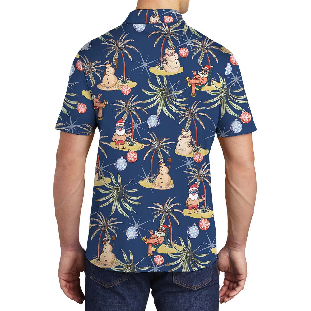 Navy Men's Polo With Santa And Snowman