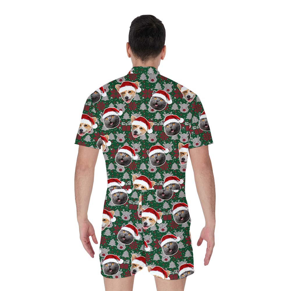 Xmas Custom Multiple Pet Faces Men's Romper