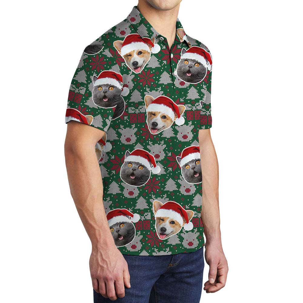 Cute Custom Dog And Cat Face In Men's Polo