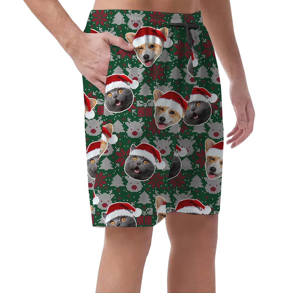Funny Xmas Custom Pet's Face Aloha Men's Shorts