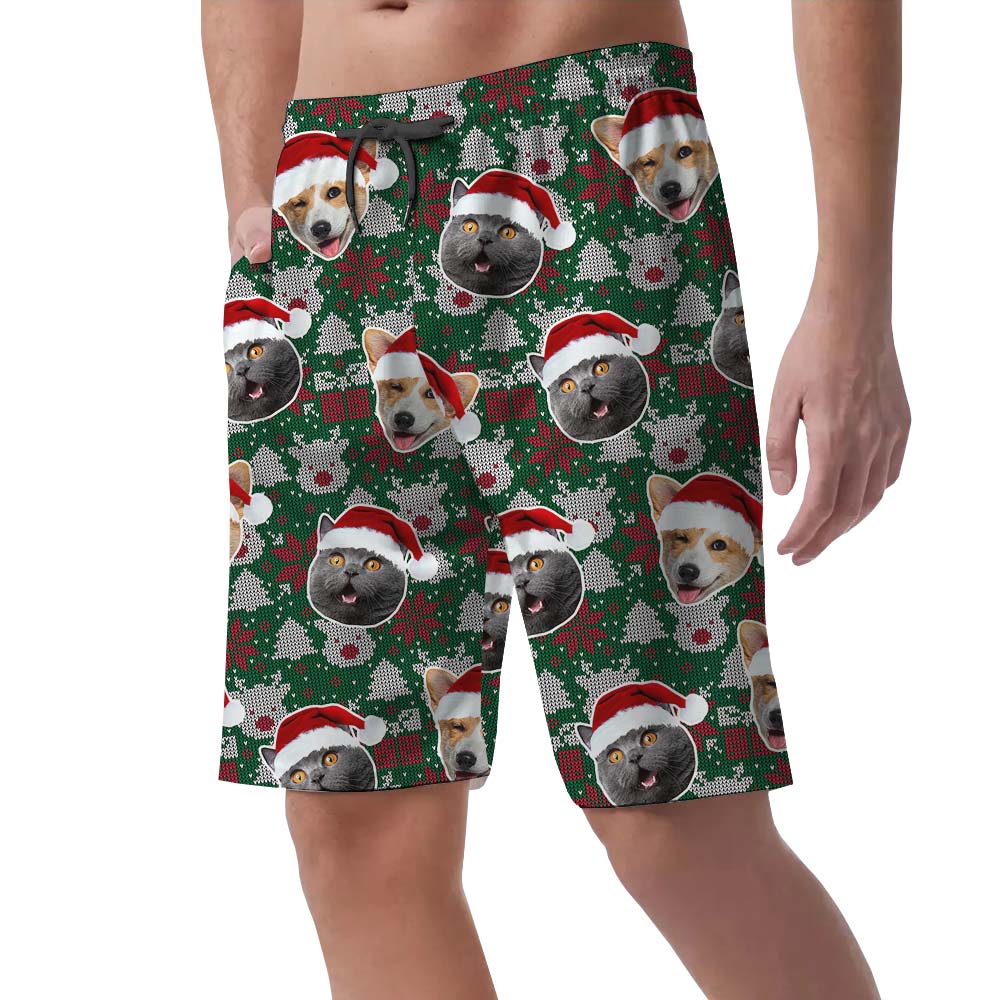 Funny Xmas Custom Pet's Face Aloha Men's Shorts