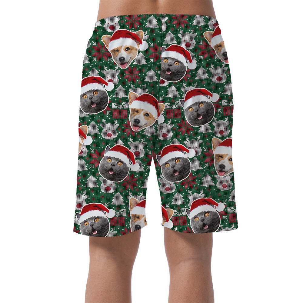 Funny Xmas Custom Pet's Face Aloha Men's Shorts