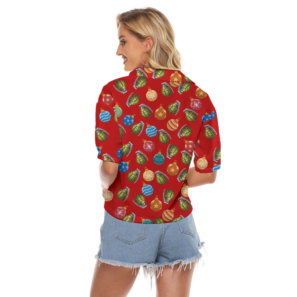 Christmas Baubles Red Women's Cropped Shirt