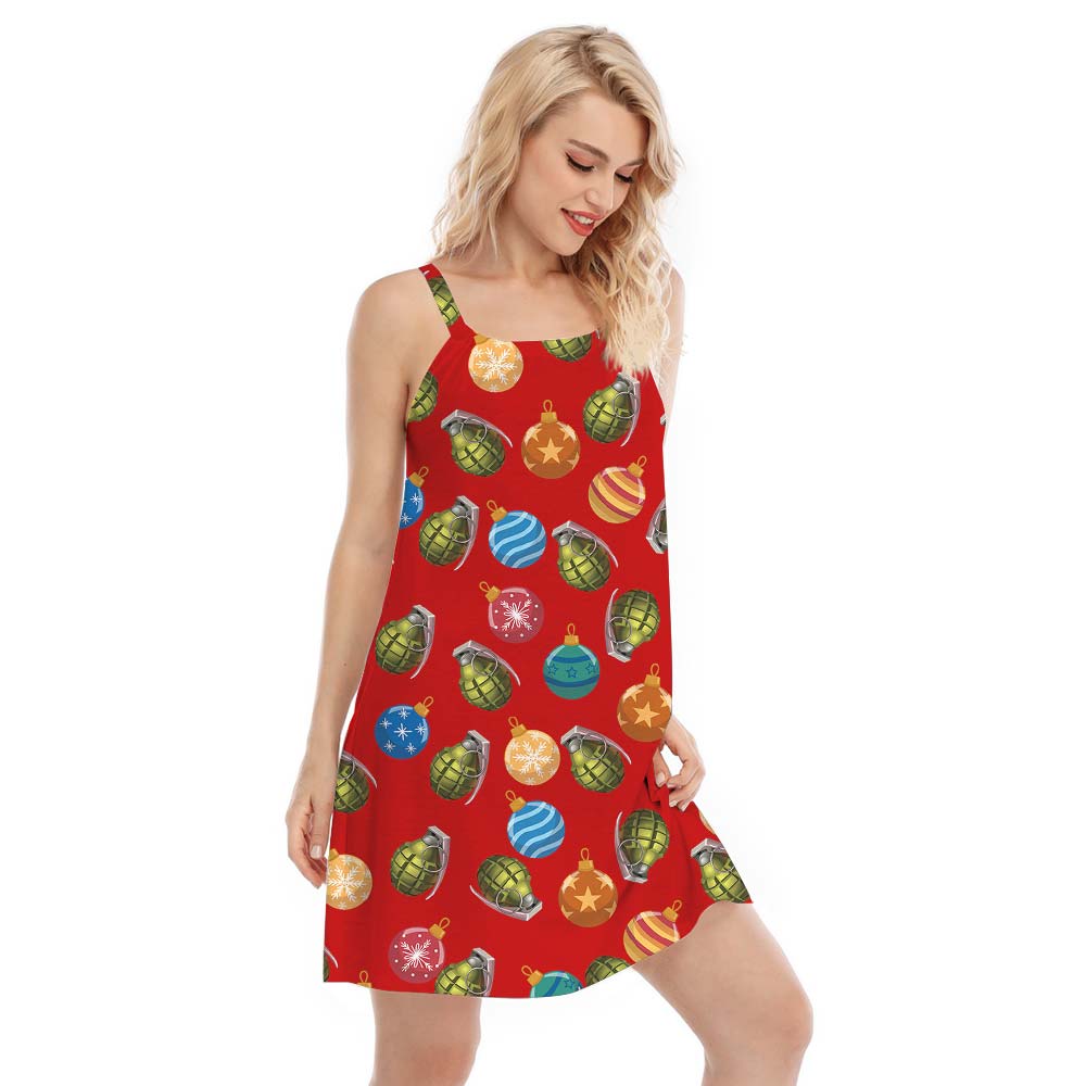Hawaiian Cami Dress With Baubles Christmas Pattern