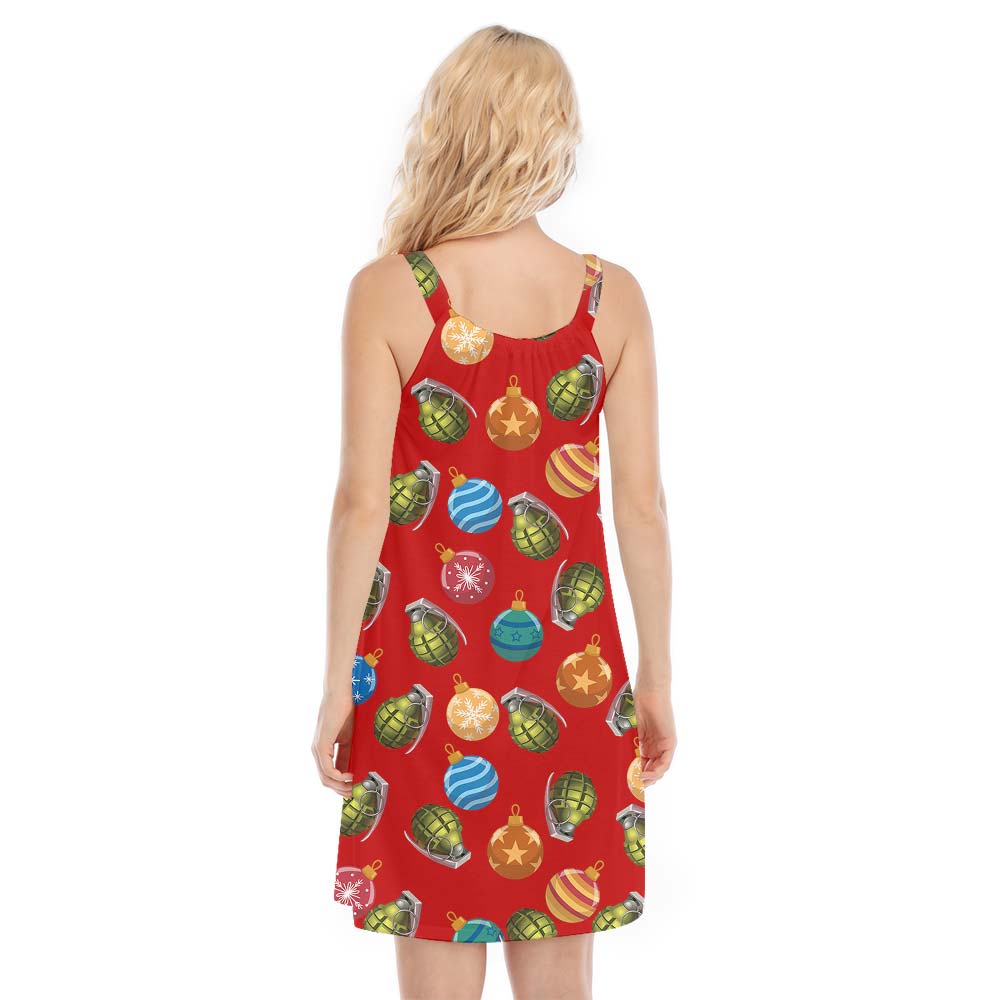Hawaiian Cami Dress With Baubles Christmas Pattern