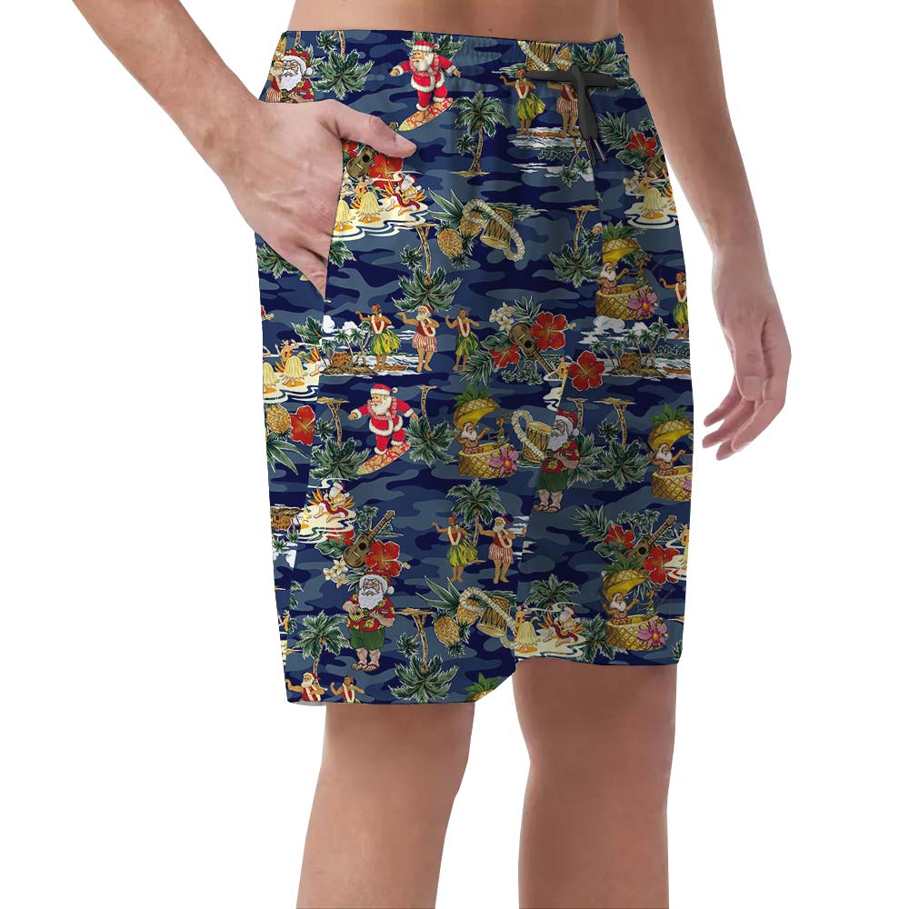 Hawaiian Men's Beach Shorts With Santa Pattern