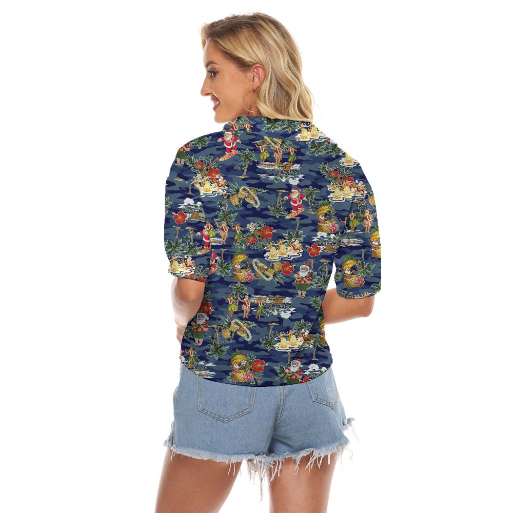 Santa Xmas Hawaiian Women's Cropped Shirt