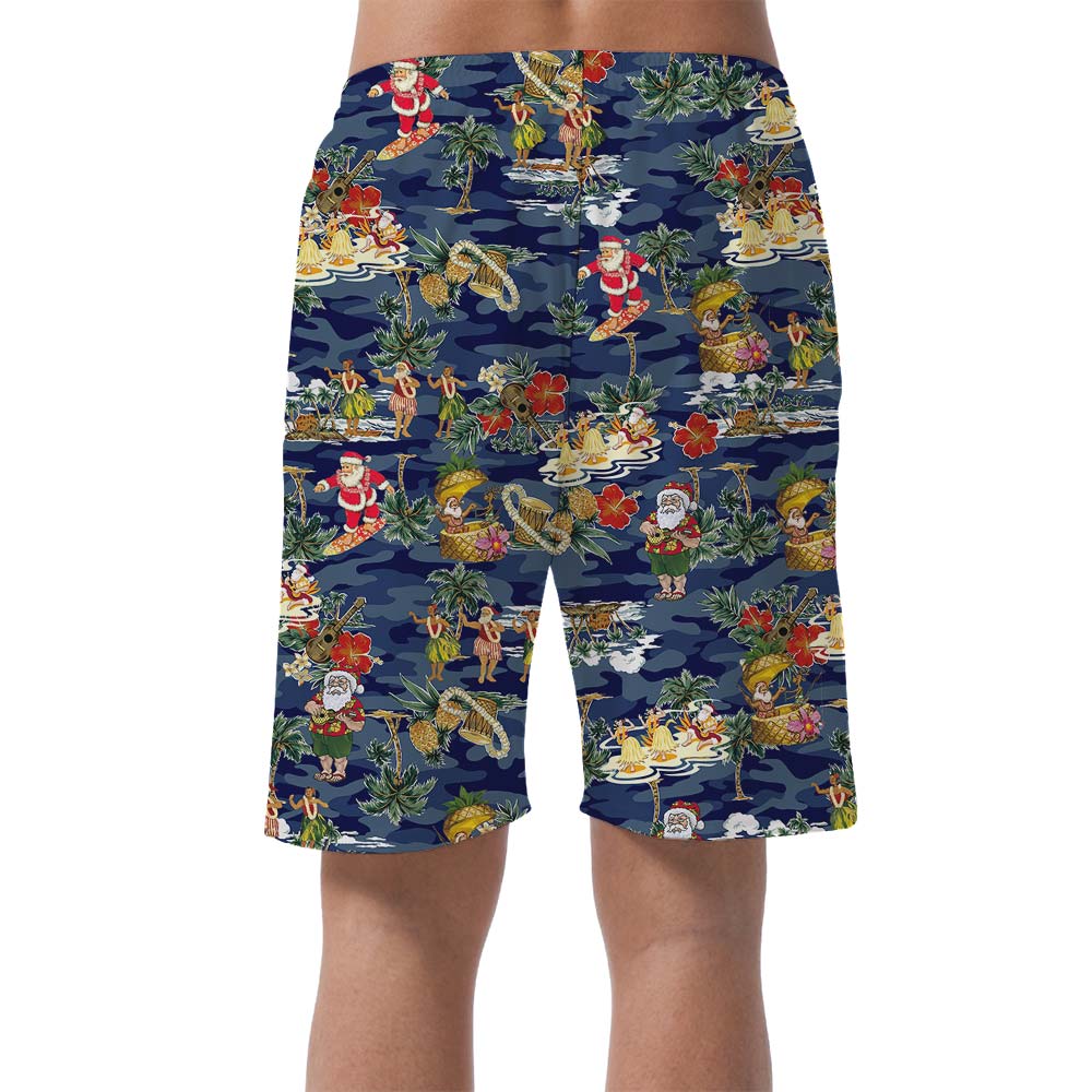 Hawaiian Men's Beach Shorts With Santa Pattern