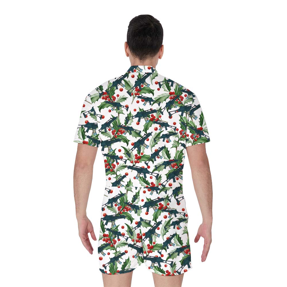 Christmas Pattern Gun Military Men's Romper