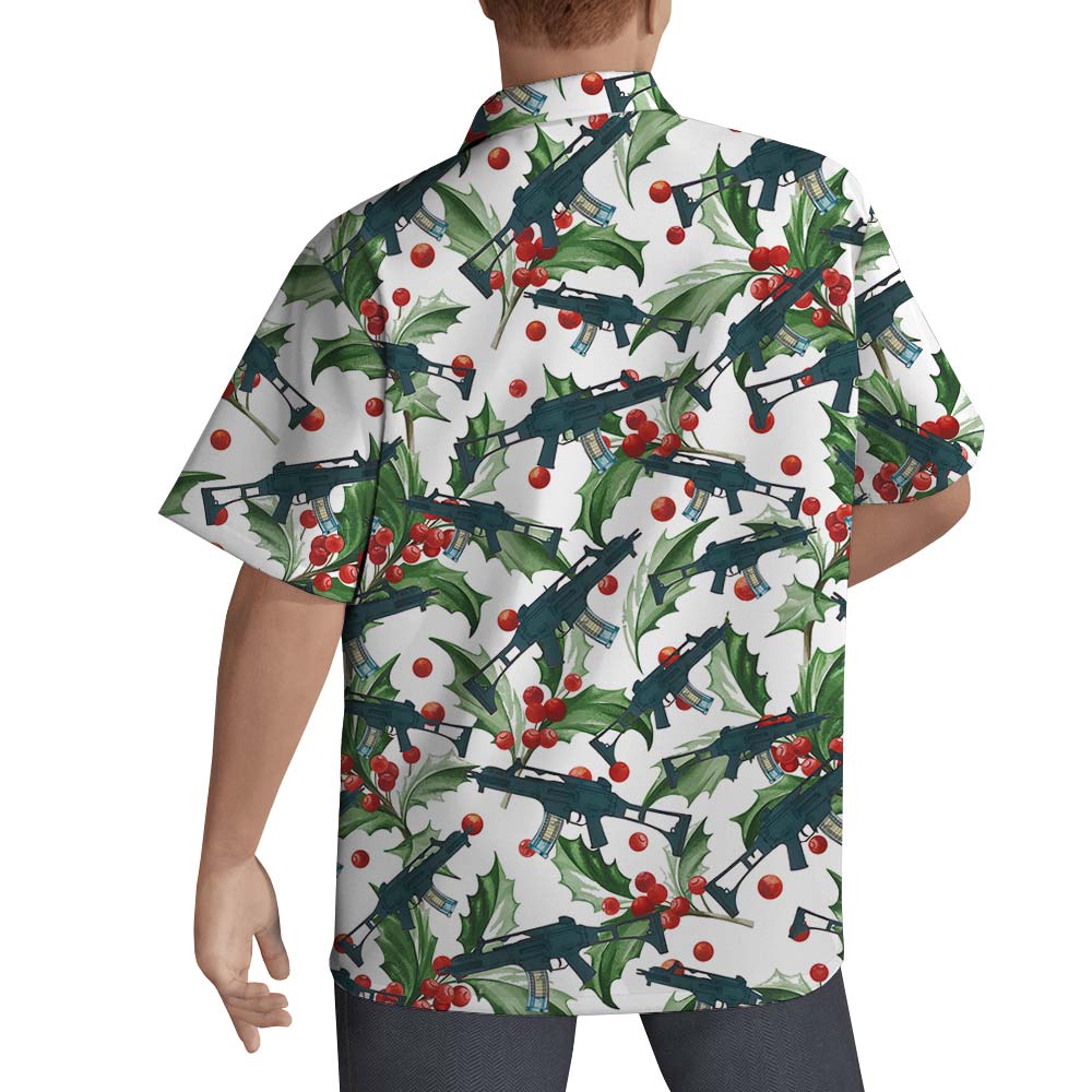 Gun Military Hawaiian Shirt Men With Xmas Symbol