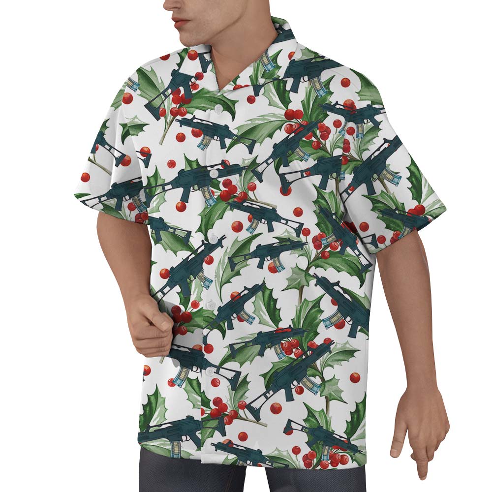 Gun Military Hawaiian Shirt Men With Xmas Symbol
