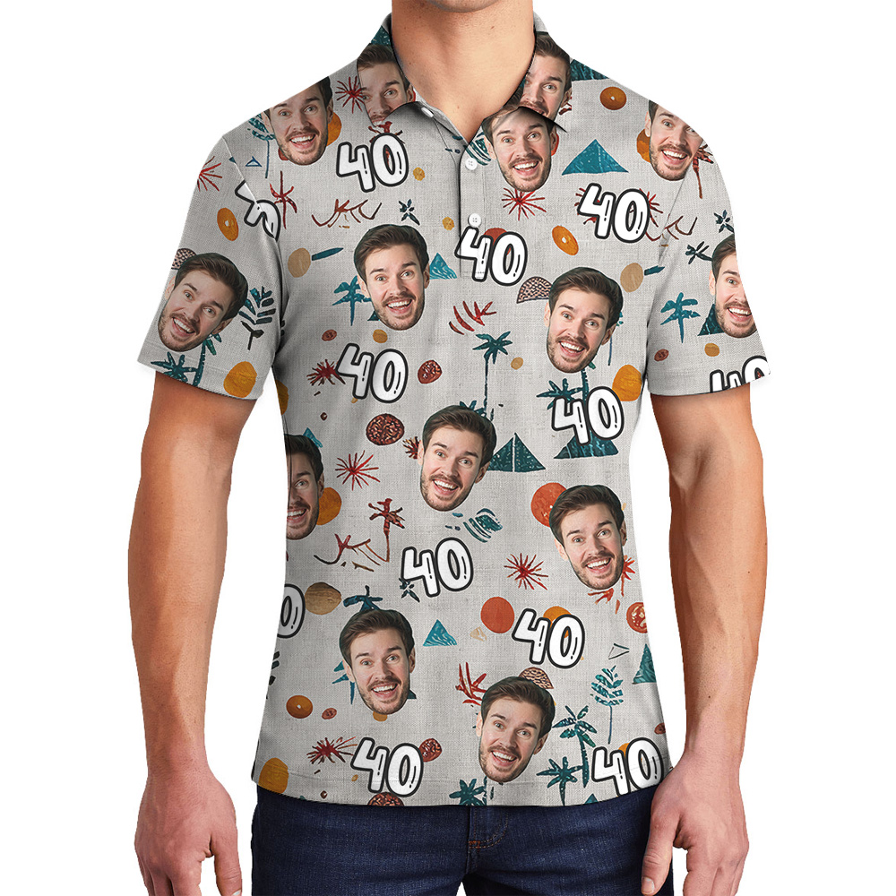 Minimalism Birthday Hawaiian Men Polo Shirt with Custom Face and Age - variant image 1
