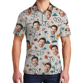 Minimalism Birthday Hawaiian Men Polo Shirt with Custom Face and Age