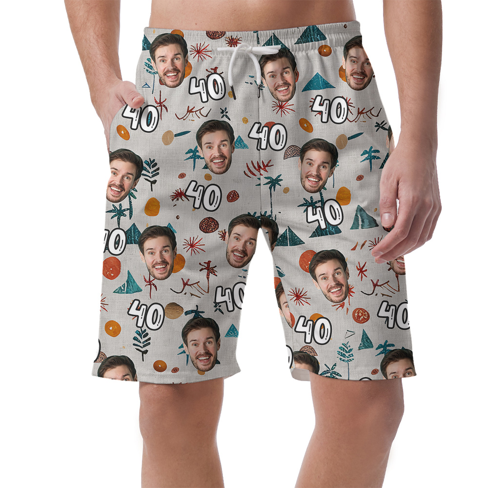 Custom Face and Age Minimalism Birthday Hawaiian Men Short - variant image 1
