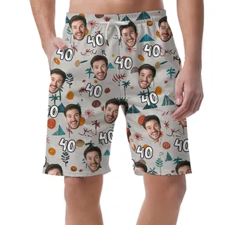 Custom Face and Age Minimalism Birthday Hawaiian Men Short