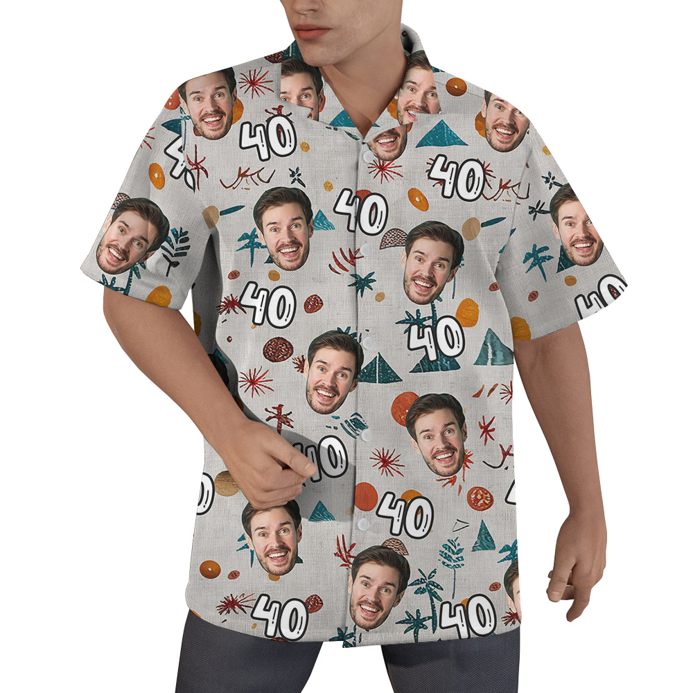 Minimal Birthday Hawaiian Men Shirt with Custom Face and Age - variant image 1