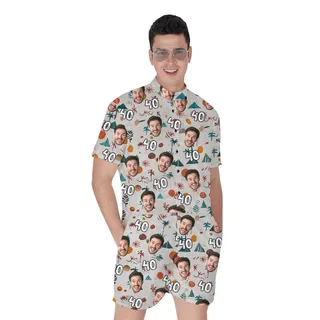 Custom Face and Age Minimalism Birthday Hawaiian Men Romper
