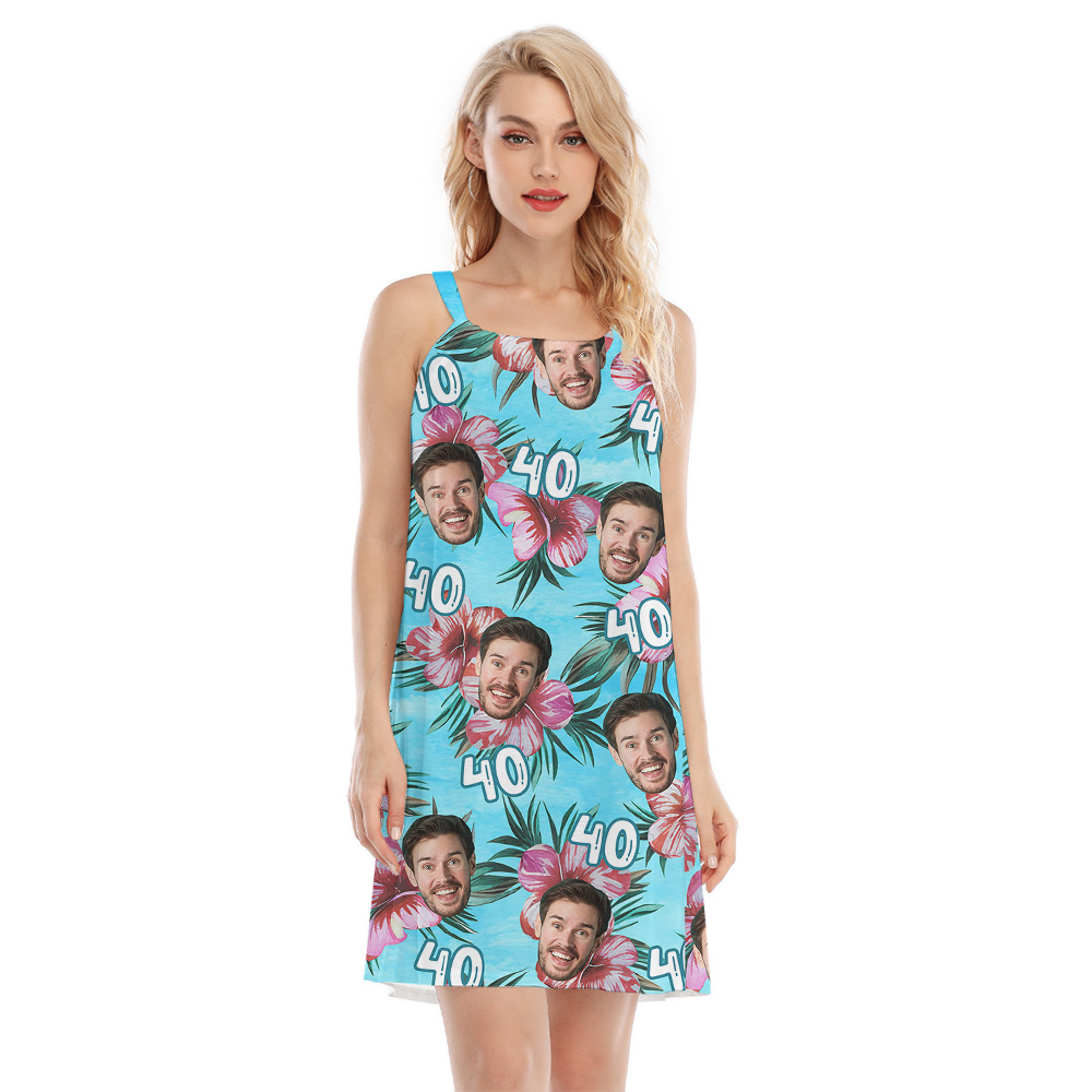 Birthday Blue Hawaiian Cami Dress with Custom Face and Age - variant image 1