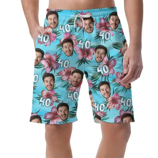 Birthday Blue Hawaiian Men Short with Custom Face and Age