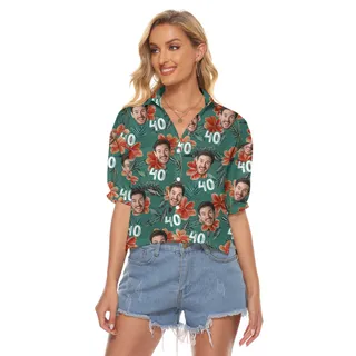 Custom Face and Age Birthday Hawaiian Women Cropped Shirt