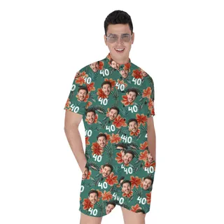 Custom Face and Age Birthday Hawaiian Men Romper