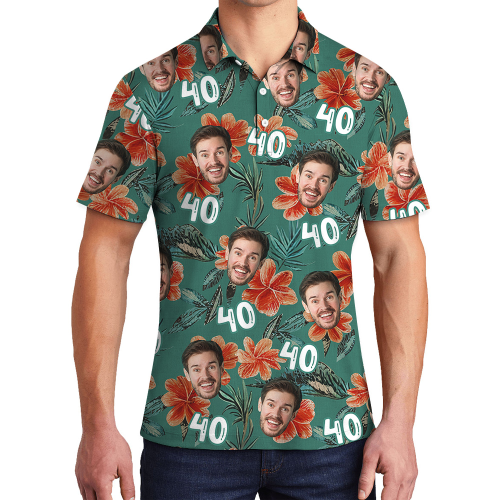 Custom Face and Age Birthday Hawaiian Men Polo Shirt - variant image 1