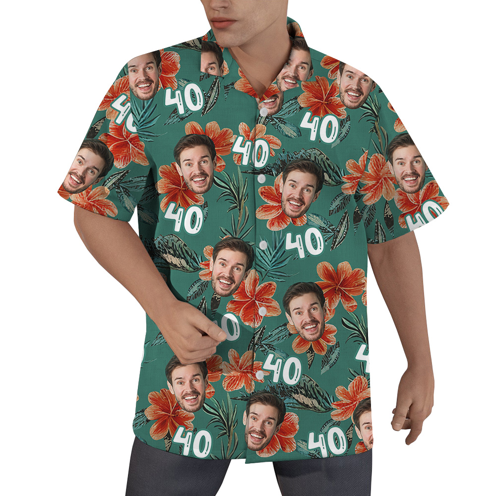 Custom Face and Age Birthday Hawaiian Men Shirt - variant image 1