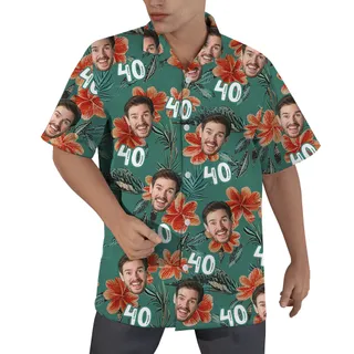 Custom Face and Age Birthday Hawaiian Men Shirt