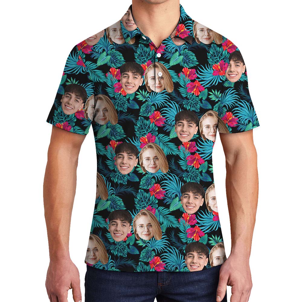Custom Floral Men's Polo Shirt With Photo - variant image 1