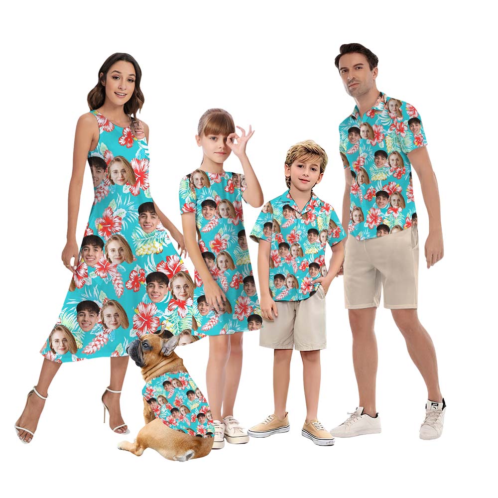 Faces On Matching Family Hawaiian Shirts Blue - variant image 1