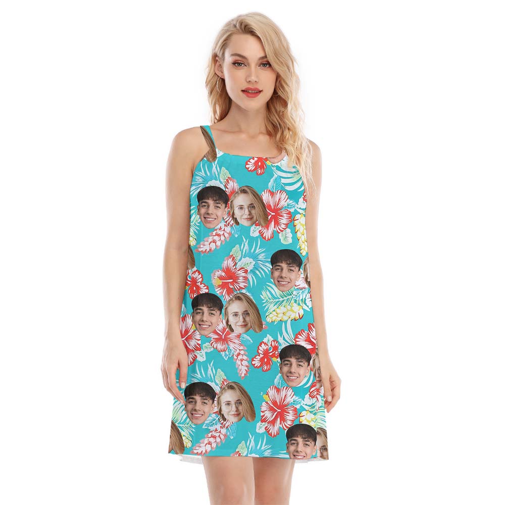 Custom Photo Hibiscus Blue Women's Cami Dress - variant image 1