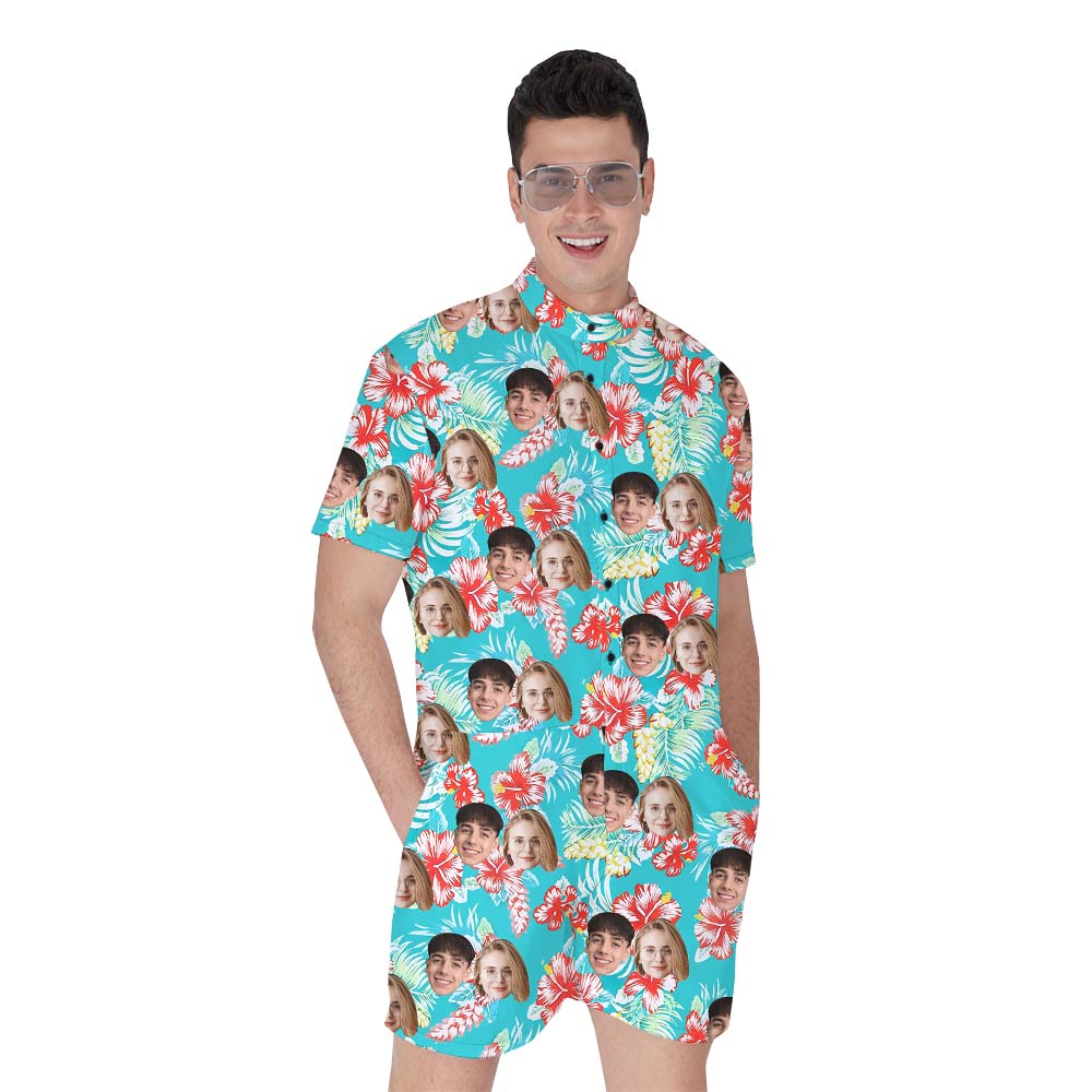 Custom Hibiscus Blue Male Romper With Face On Them - variant image 1