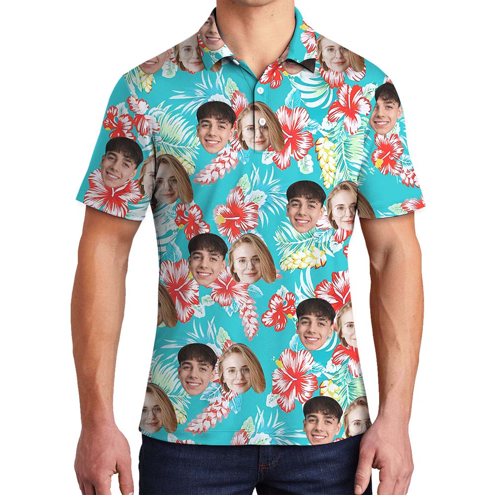 Hibiscus Men's Golf Shirt With Couple Faces - variant image 1
