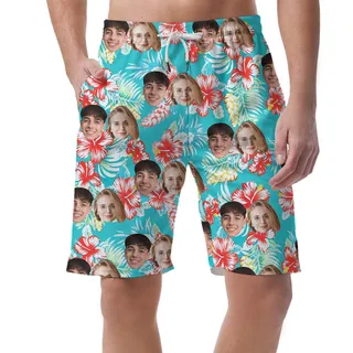 Custom Face Vintage Hawaiian Beach Shorts