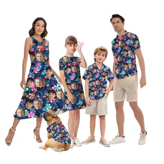 Matching Family Hawaiian Outfit With Face On Them