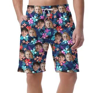 Custom 2 Faces Floral Beach Swim Shorts For Men